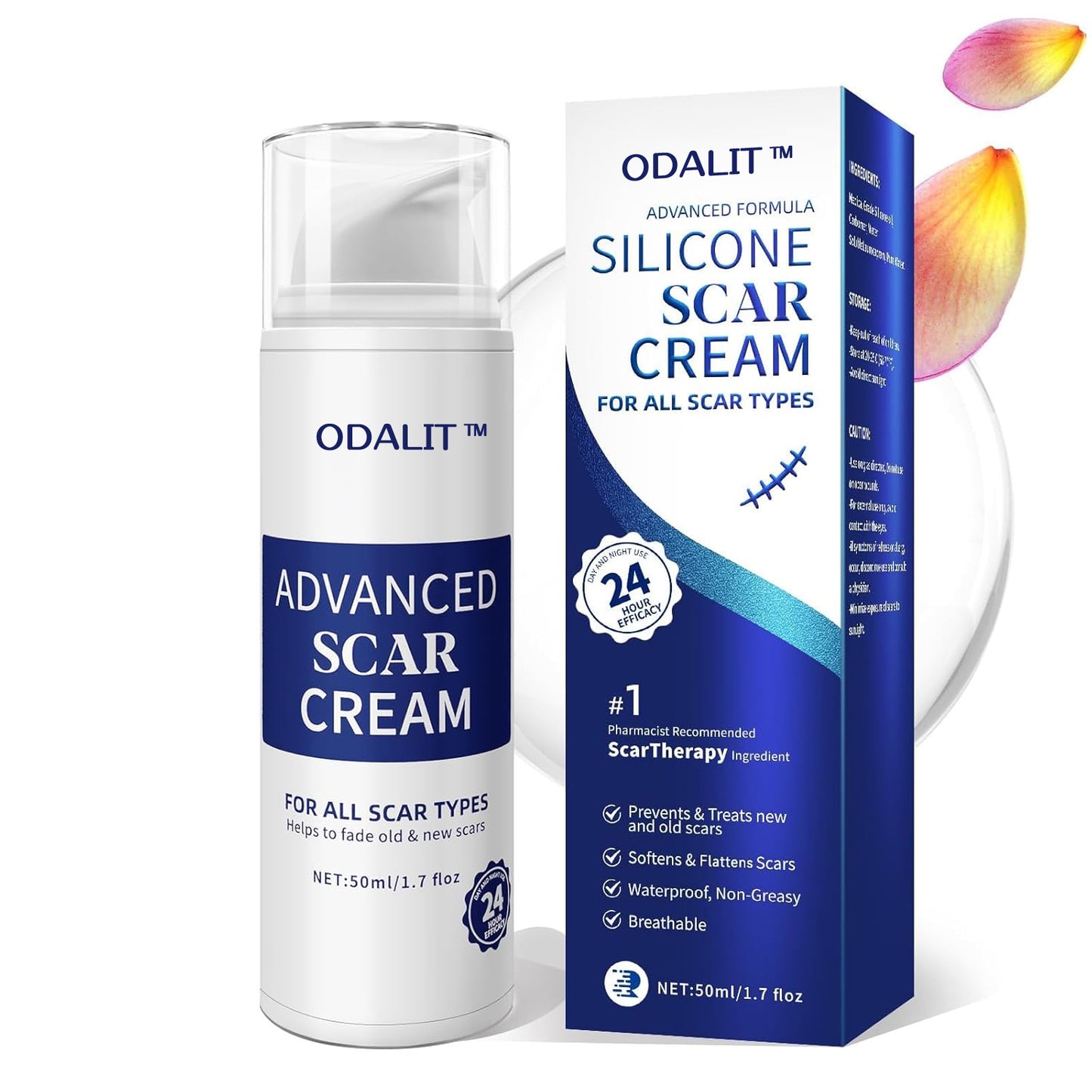 ODALIT™ Scar Cream Gel, Advanced Silicone Scar Gel, Professional Scar Removal Cream for Surgical Scars, Stretch Mark, Keloid Bump, C-Section, Old and New Scars