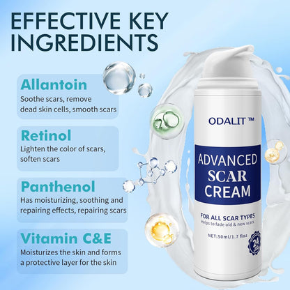 ODALIT™ Scar Cream Gel, Advanced Silicone Scar Gel, Professional Scar Removal Cream for Surgical Scars, Stretch Mark, Keloid Bump, C-Section, Old and New Scars