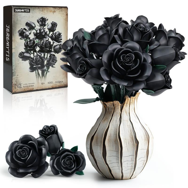 JEREMYTIS Black Rose Flower Bouquet BuildingSet, Black Rose Botanical Collection Blocks KitCompatible for Adults Women, Artificial FlowersGothic Decor for Valentine's Day & Halloween