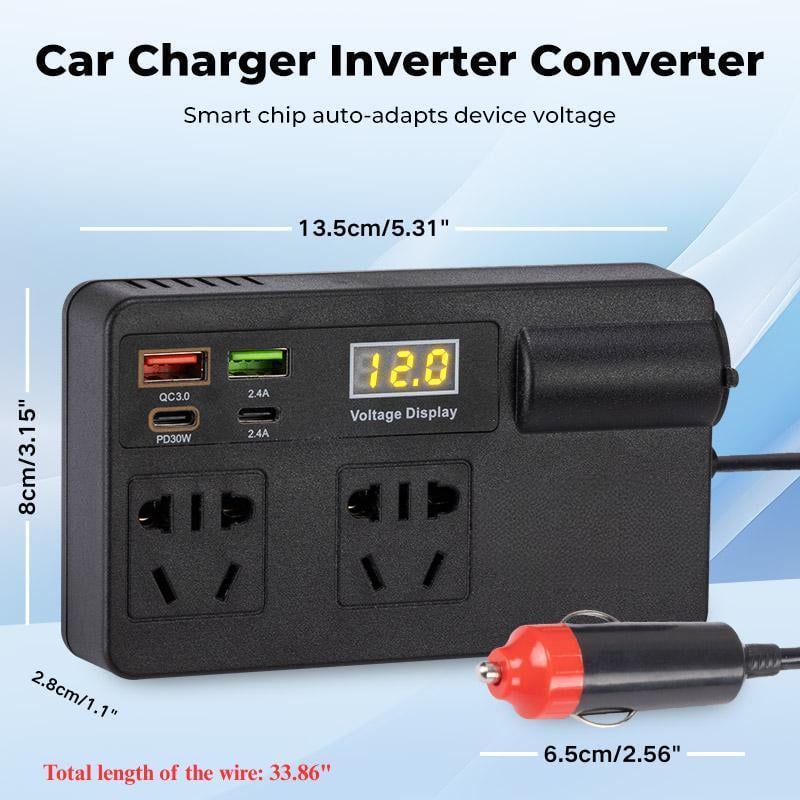 💥LAST DAY SALE 49% OFF💥Car Truck Inverter 12V-24V to 220V with Smart Chip QC3.0 Fast Charging for Laptops Tablets & Phones USB Ports Included Wireless Carplay Adapter