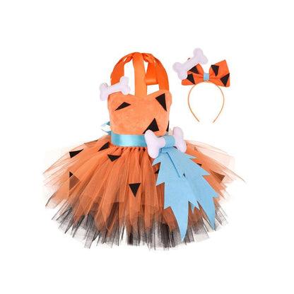 Kids Girls Caveman Costume Cavegirl Tulle Dresswith Headpiece Stone Age Outfit HalloweenCosplay Dress Up Photo Shoot