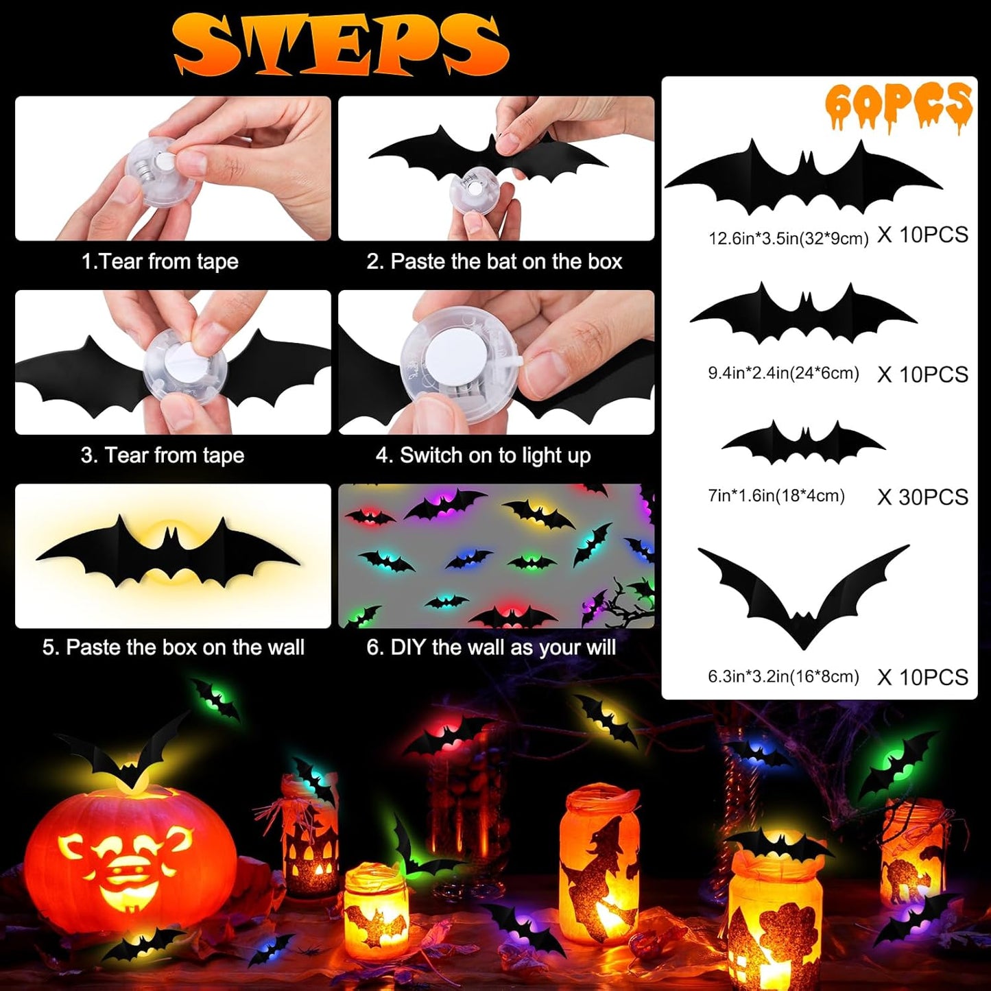 The Secret to a Next-Level Halloween-🎁3D Bat Design LED Decoration