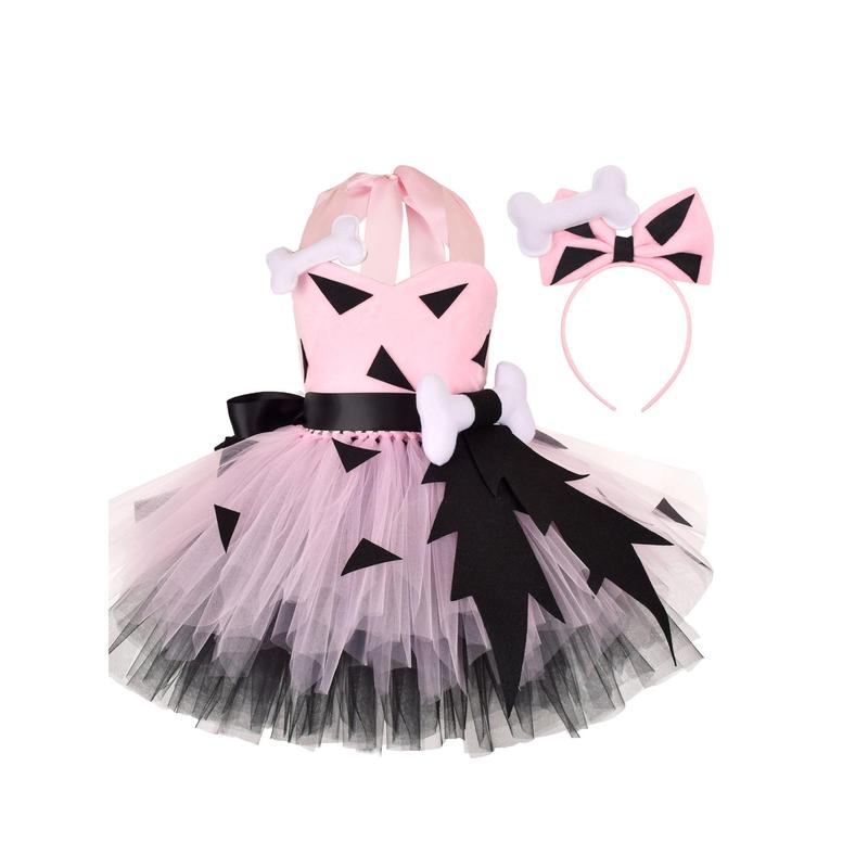 Kids Girls Caveman Costume Cavegirl Tulle Dresswith Headpiece Stone Age Outfit HalloweenCosplay Dress Up Photo Shoot