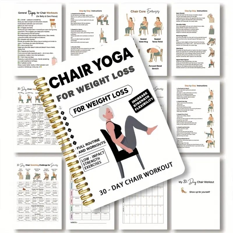 🔥🔥30-Day Chair Yoga Weight Loss Spiral Notebook & Exercise Guide