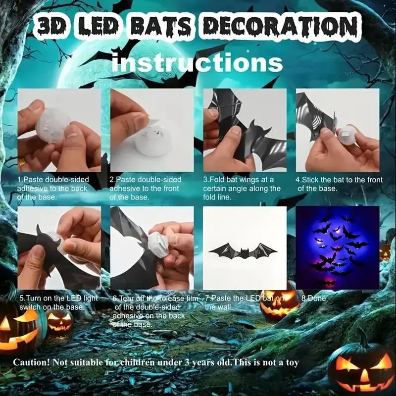 The Secret to a Next-Level Halloween-🎁3D Bat Design LED Decoration
